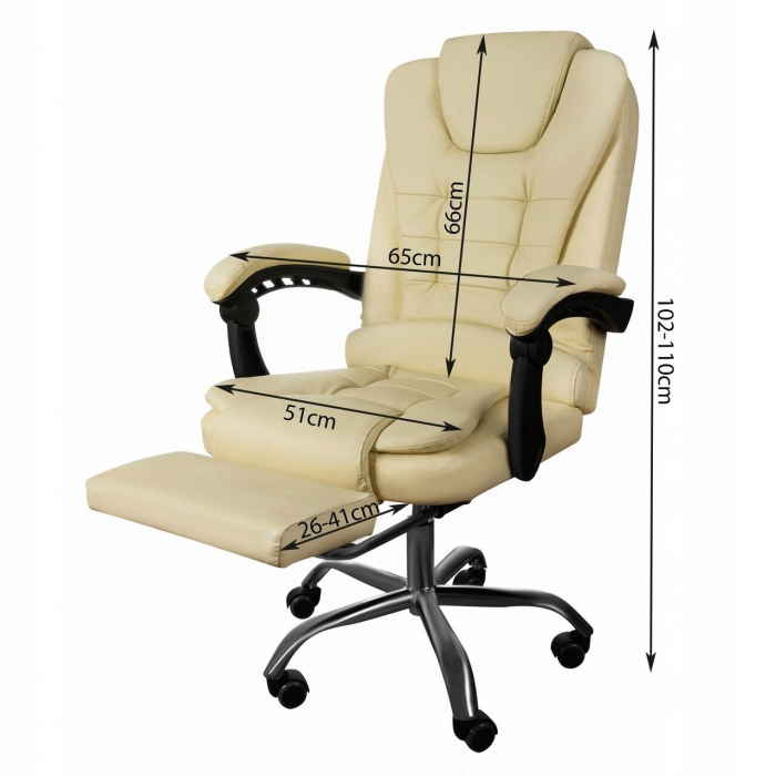 Scaun de birou, Malatec, cu suport pentru picioare, rotativ, piele ecologica, crem, 65x102/110 cm [11]