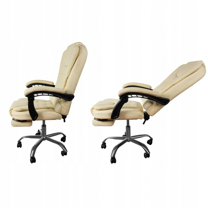Scaun de birou, Malatec, cu suport pentru picioare, rotativ, piele ecologica, crem, 65x102/110 cm [7]