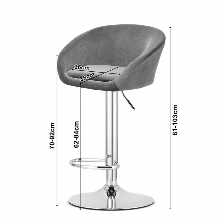 Scaun de bucatarie/bar, Artool, East, rotativ, catifea, negru, 53x46x81-103 cm [3]