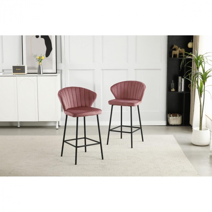Scaun de bucatarie/bar, Artool, Gatta, catifea, metal, roz si negru, 55x49x90.5 cm [2]