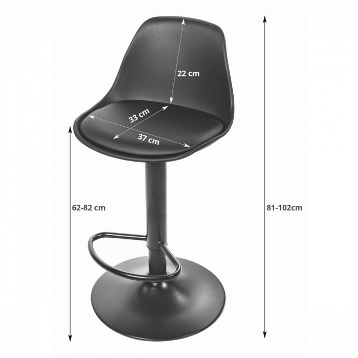 Scaun de bucatarie/bar, Artool, Hoga, rotativ, PP, piele ecologica, negru, 38x40x81-102 cm [6]
