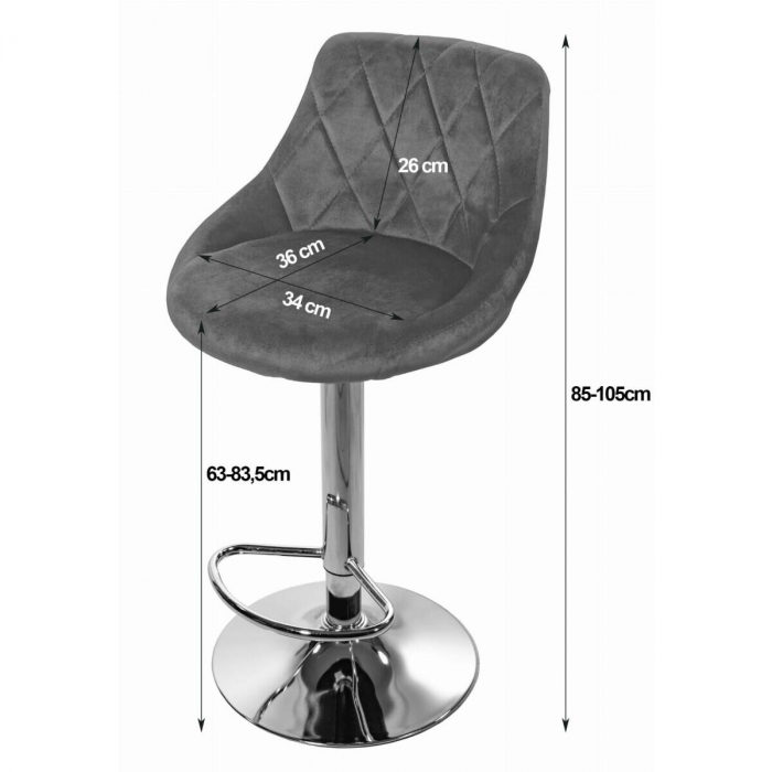 Scaun de bucatarie/bar, Artool, Kast, rotativ, catifea, gri si argintiu, 45.5x49x85-105 cm [6]