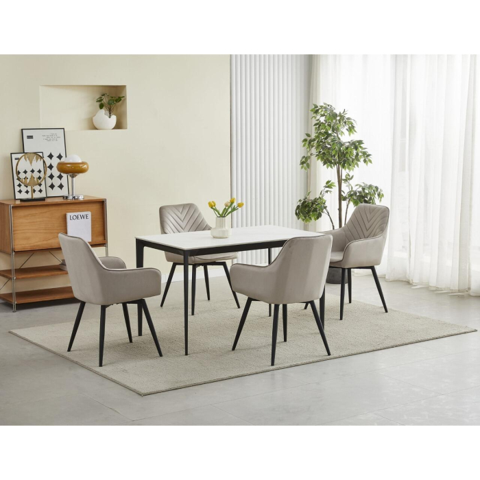 Scaun stil fotoliu bucatarie/living, Artool, Nana, rotativ, catifea, metal, bej inchis si negru, 56x61x83.5 cm [7]