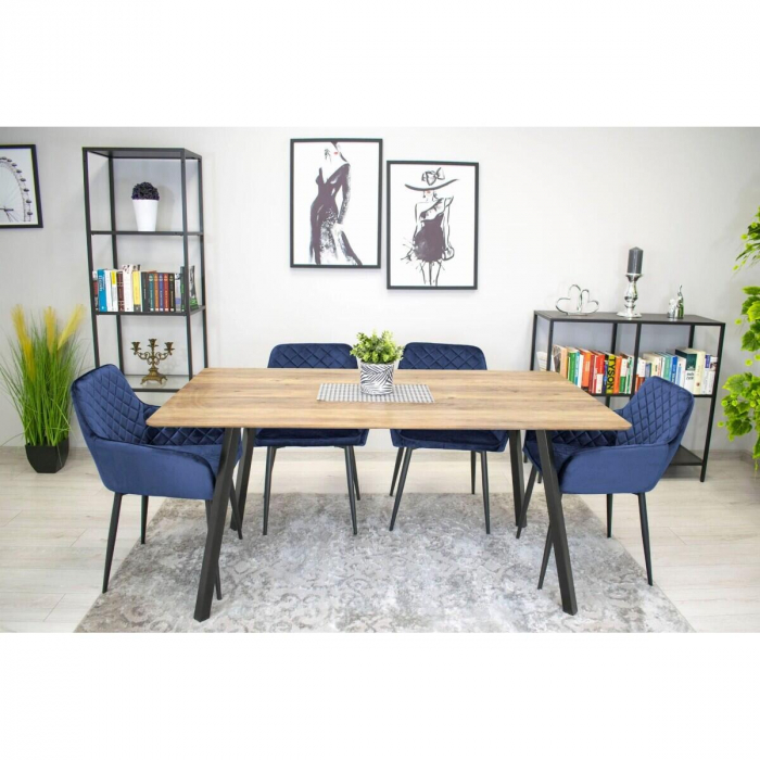 Scaun stil fotoliu bucatarie/living, Artool, Nola, catifea, metal, bleumarin si negru, 58x57x79 cm [4]