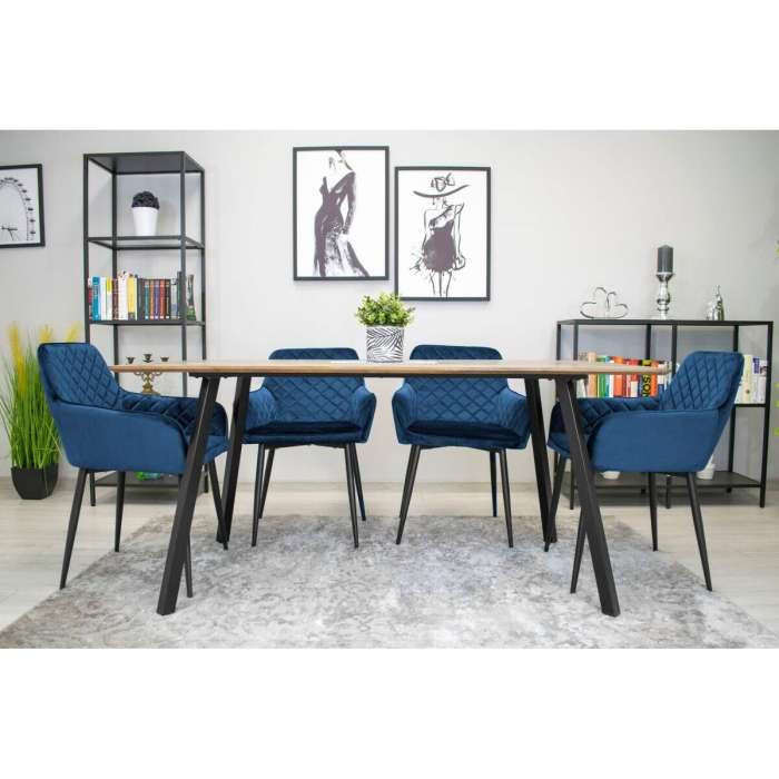 Scaun stil fotoliu bucatarie/living, Artool, Nola, catifea, metal, bleumarin si negru, 58x57x79 cm [3]