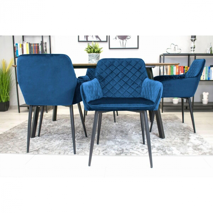 Scaun stil fotoliu bucatarie/living, Artool, Nola, catifea, metal, bleumarin si negru, 58x57x79 cm [6]