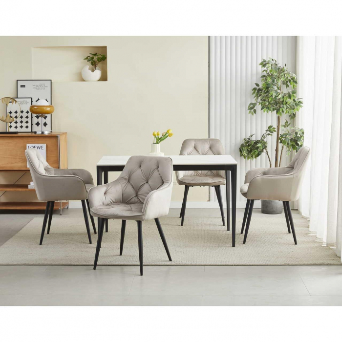 Scaun stil fotoliu bucatarie/living, Artool, York, catifea bej inchis, picioare metal negru, 56x62x83.5 cm [6]