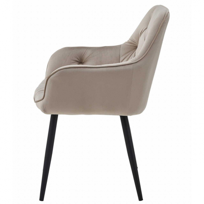 Scaun stil fotoliu bucatarie/living, Artool, York, catifea bej inchis, picioare metal negru, 56x62x83.5 cm [5]