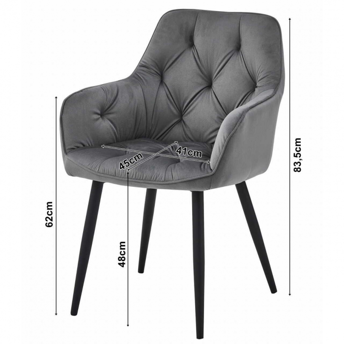 Scaun stil fotoliu bucatarie/living, Artool, York, catifea bej inchis, picioare metal negru, 56x62x83.5 cm [2]