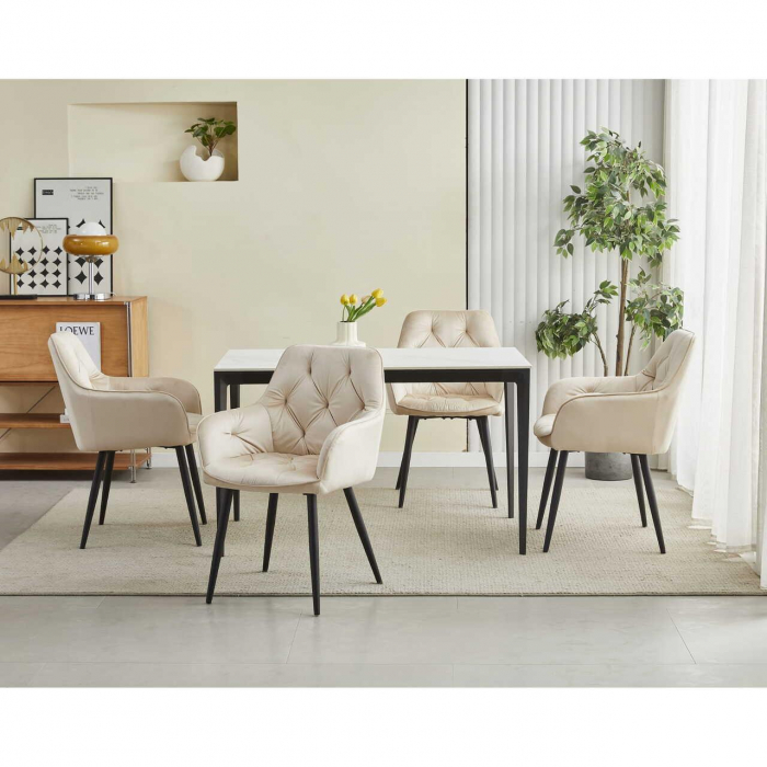 Scaun stil fotoliu bucatarie/living, Artool, York, catifea, metal, bej si negru, 56x62x83.5 cm [5]