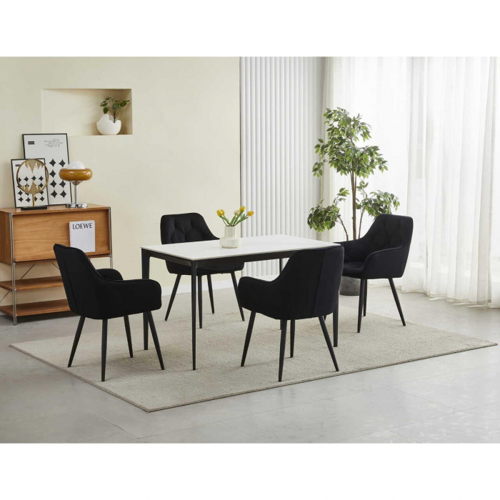 Scaun stil fotoliu bucatarie/living, Artool, York, catifea, metal, negru, 56x62x83.5 cm [8]