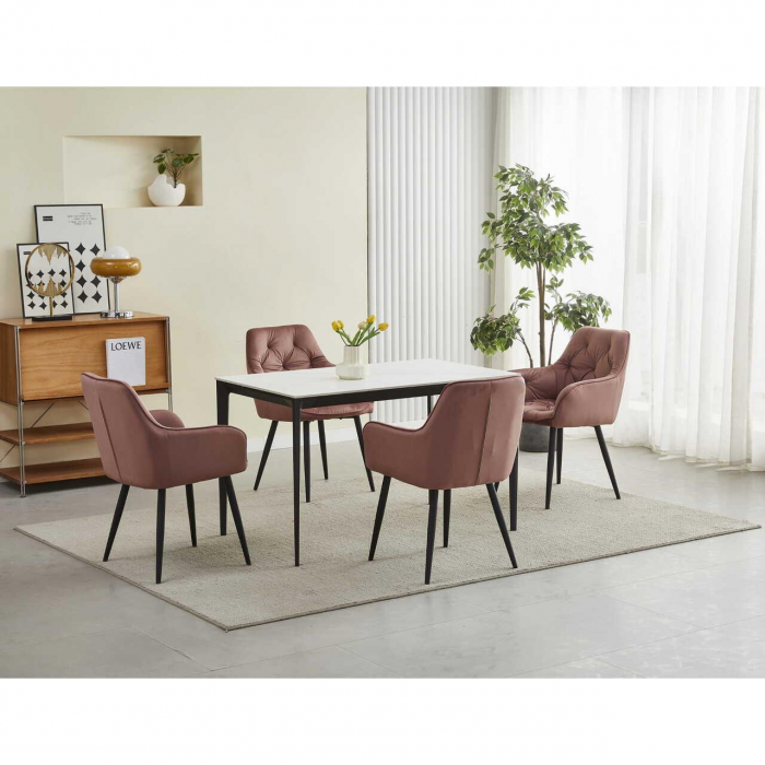 Scaun stil fotoliu bucatarie/living, Artool, York, catifea, metal, roz si negru, 56x62x83.5 cm [4]