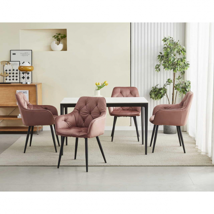 Scaun stil fotoliu bucatarie/living, Artool, York, catifea, metal, roz si negru, 56x62x83.5 cm [5]