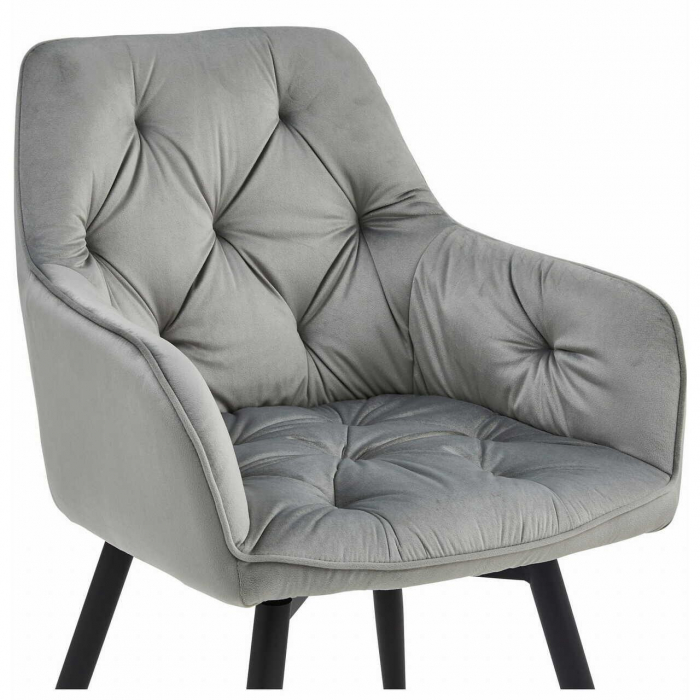 Scaun stil fotoliu bucatarie/living, Artool, York, rotativ, catifea, metal, gri argintiu si negru, 56x61x84 cm [9]