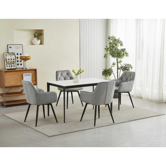 Scaun stil fotoliu bucatarie/living, Artool, York, rotativ, catifea, metal, gri argintiu si negru, 56x61x84 cm [5]