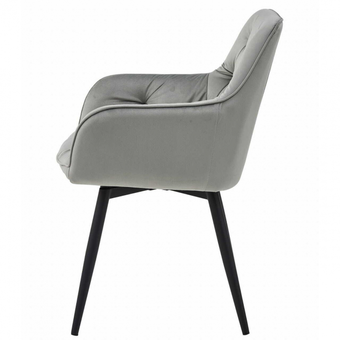 Scaun stil fotoliu bucatarie/living, Artool, York, rotativ, catifea, metal, gri argintiu si negru, 56x61x84 cm [8]