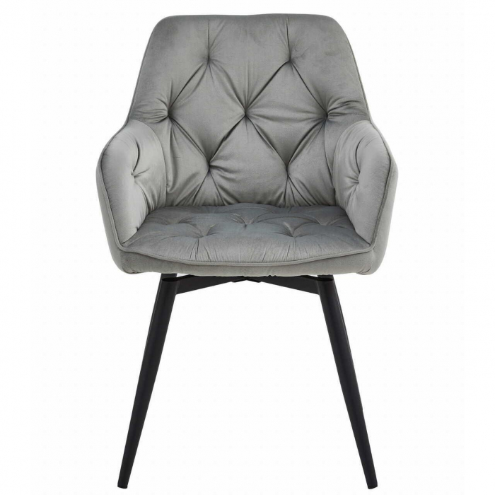 Scaun stil fotoliu bucatarie/living, Artool, York, rotativ, catifea, metal, gri argintiu si negru, 56x61x84 cm [6]
