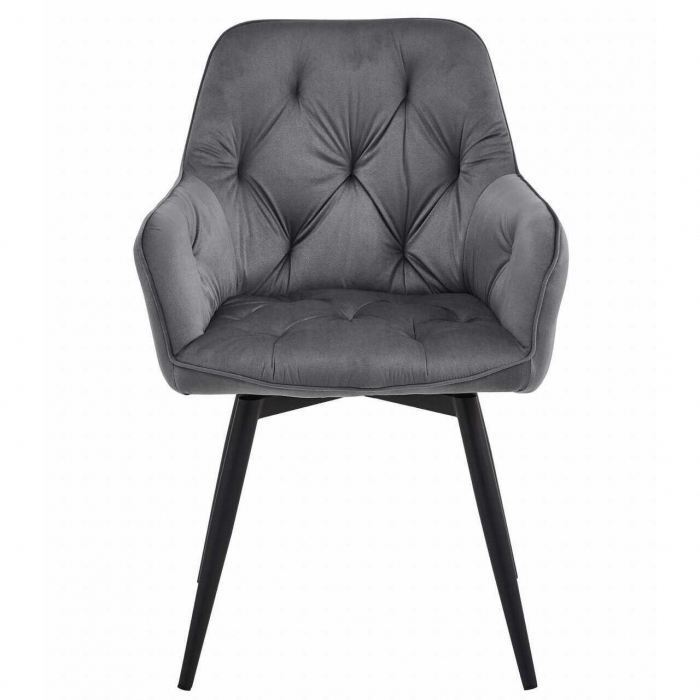 Scaun stil fotoliu bucatarie/living, Artool, York, rotativ, catifea, metal, gri inchis si negru, 56x61x84 cm [4]