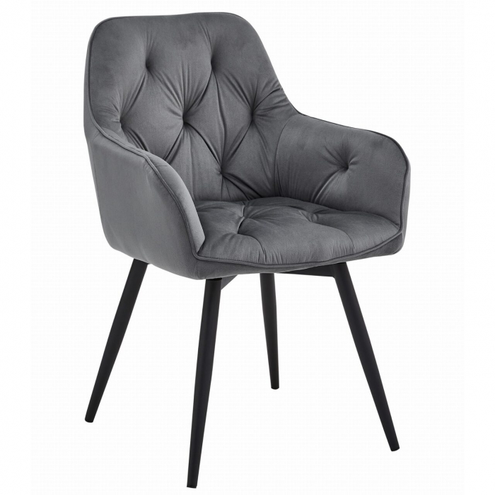 Scaun stil fotoliu bucatarie/living, Artool, York, rotativ, catifea, metal, gri inchis si negru, 56x61x84 cm [1]