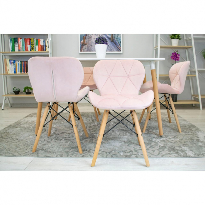 Scaun stil scandinav, Artool, Lago, catifea, lemn, roz, 48x43x74 cm [9]