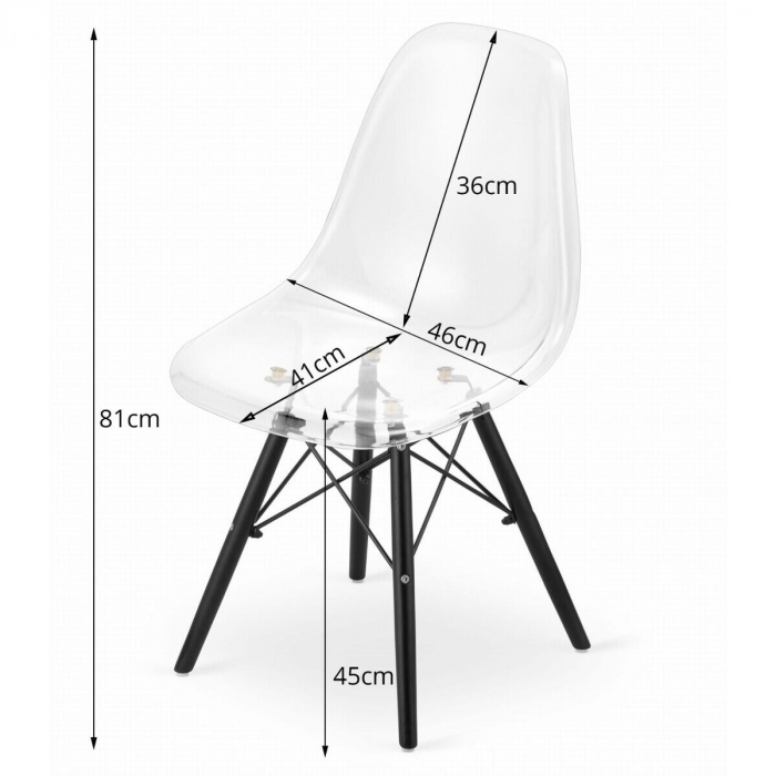 Scaun stil scandinav, Artool, Osaka, policarbonat, lemn, transparent si negru, 46x51.5x81 cm [5]
