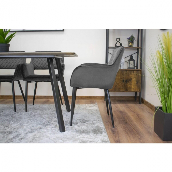 Set 2 scaune bucatarie/living, Artool, Amalfi, catifea, metal, gri si negru, 58x56x83 cm [2]
