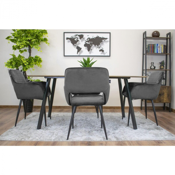 Set 2 scaune bucatarie/living, Artool, Amalfi, catifea, metal, gri si negru, 58x56x83 cm [13]
