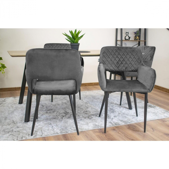Set 2 scaune bucatarie/living, Artool, Amalfi, catifea, metal, gri si negru, 58x56x83 cm [12]