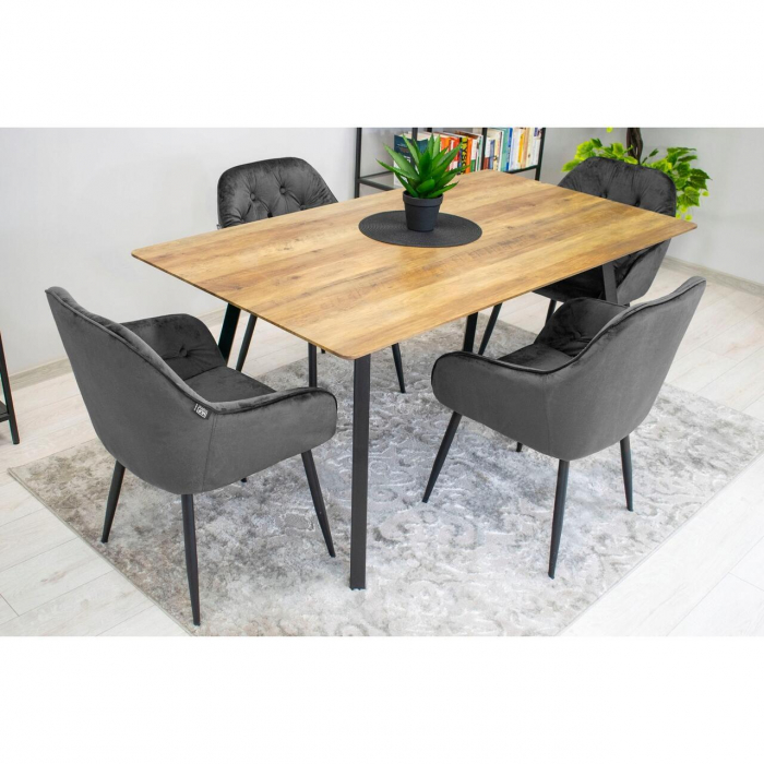 Set 2 scaune bucatarie/living, Artool, Forio, catifea, metal, gri si negru, 61x55.5x81 cm [9]