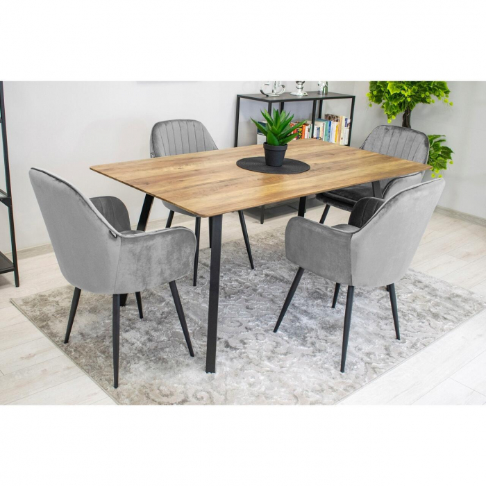 Set 2 scaune bucatarie/living, Artool, Lugo, catifea, metal, argintiu si negru, 57.5x56.5x86.5 cm [6]