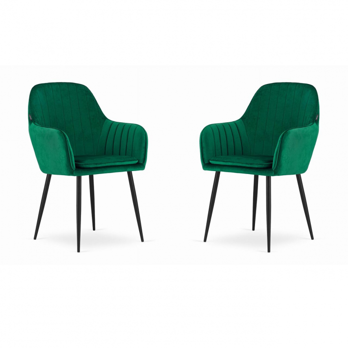 Set 2 scaune bucatarie/living, Artool, Lugo, catifea, metal, verde si negru, 57.5x56.5x86.5 cm [1]