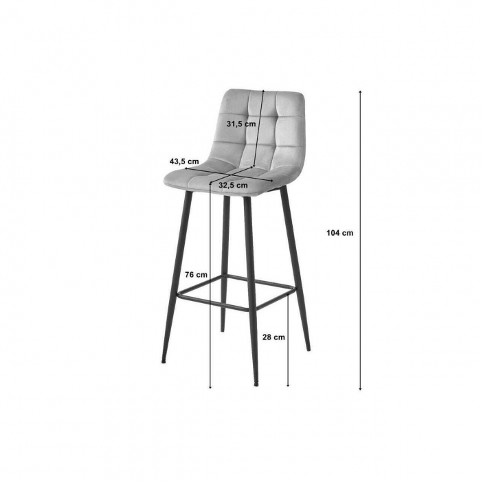 Set 2 scaune de bucatarie/bar, Artool, Arceto, catifea, otel, gri si negru, 43.5x32.5x104 cm [6]