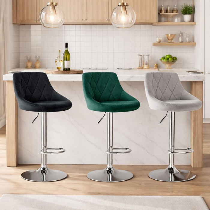 Set 2 scaune de bucatarie/bar, Artool, Kast, rotativ, catifea gri, picior metal argintiu, 45.5x49x85-105 cm [4]