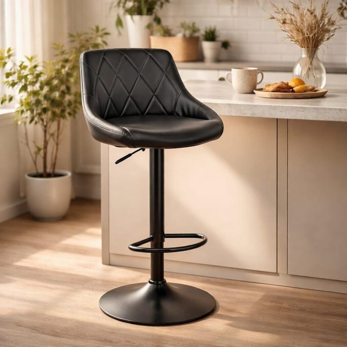 Set 2 scaune de bucatarie/bar, Artool, Kast, rotativ, piele ecologica neagra, picior metal negru, 45.5x48.5x85-105 cm [2]