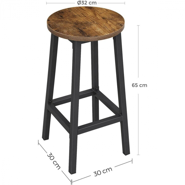 Set 2 scaune de bucatarie/bar, Artool, pal si otel, maro rustic, negru, 32x65 cm [6]