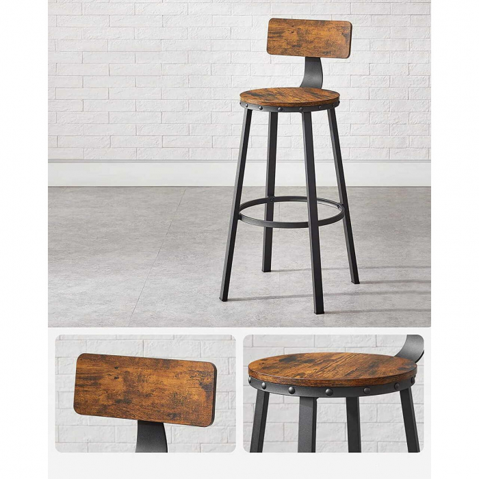 Set 2 scaune de bucatarie/bar, Artool, pal si otel, maro rustic, negru, 54x99 cm [8]