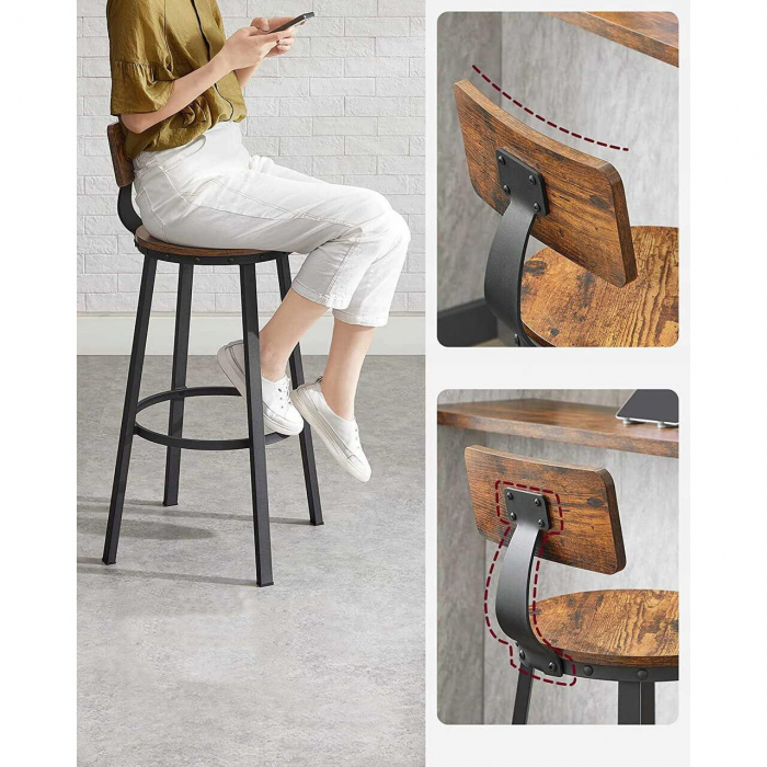 Set 2 scaune de bucatarie/bar, Artool, pal si otel, maro rustic, negru, 54x99 cm [6]