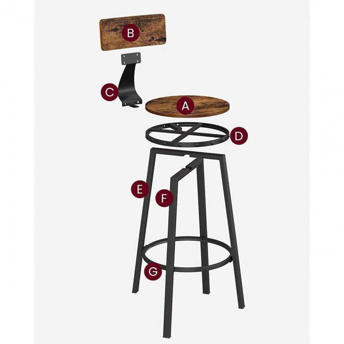 Set 2 scaune de bucatarie/bar, Artool, pal si otel, maro rustic, negru, 54x99 cm [7]