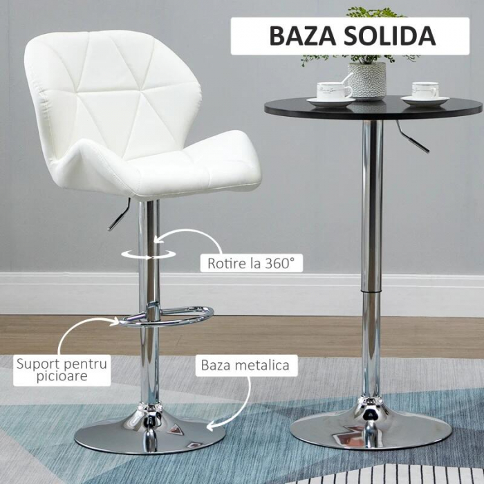 Set 2 scaune de bucatarie/bar, Avery, rotative, piele, alb si argintiu, 51.5x57.5x93-114.5 cm [6]
