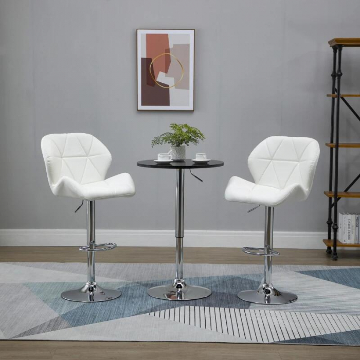 Set 2 scaune de bucatarie/bar, Avery, rotative, piele, alb si argintiu, 51.5x57.5x93-114.5 cm [9]