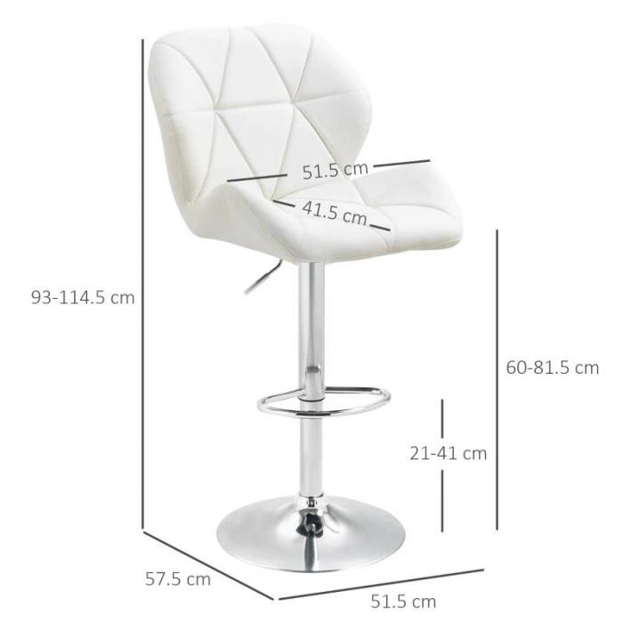 Set 2 scaune de bucatarie/bar, Avery, rotative, piele, alb si argintiu, 51.5x57.5x93-114.5 cm [8]