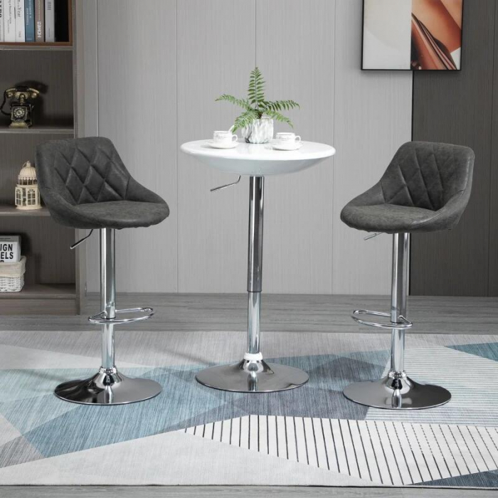 Set 2 scaune de bucatarie/bar, Marion, rotative, piele PU, gri si argintiu, 51.5x48x83-104 cm [9]