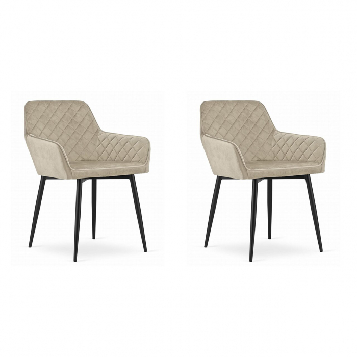 Set 2 scaune stil fotoliu bucatarie/living, Artool, Nola, catifea, metal, bej si negru, 58x57x79 cm [1]
