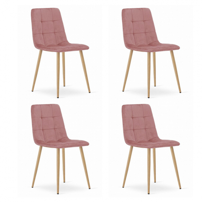 Set 4 scaune bucatarie/dining, Artool, Kara, catifea, lemn, roz, 44.5x50.5x87 cm [1]