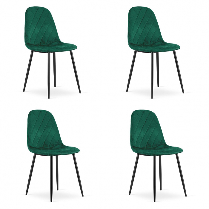 Set 4 scaune bucatarie/living, Artool, Asti, catifea, metal, verde si negru, 44.5x50.5x87.5 cm [1]