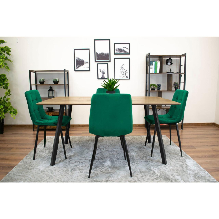 Set 4 scaune bucatarie/living, Artool, Kara, catifea, metal, verde si negru, 44.5x50.5x87 cm [9]