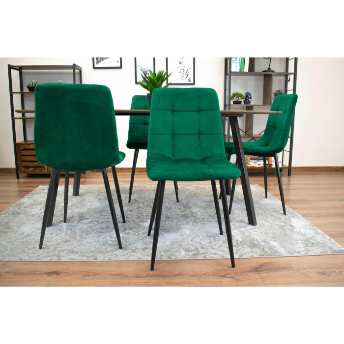 Set 4 scaune bucatarie/living, Artool, Kara, catifea, metal, verde si negru, 44.5x50.5x87 cm [12]