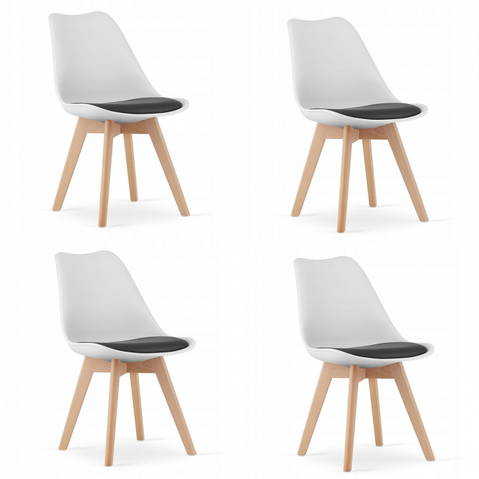 Set 4 scaune bucatarie/living, Artool, Mark, PP, lemn, alb, perna neagra, 49x43x82 cm [1]