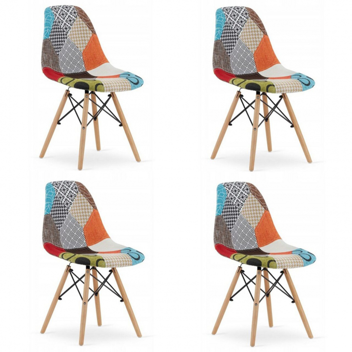 Set 4 scaune bucatarie/living, Artool, seul, textil, lemn, mozaic multicolor, 46.5x56.5x82.5 cm [1]