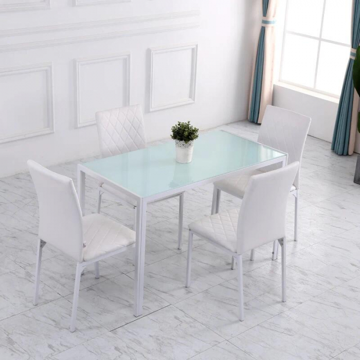 Set 4 scaune bucatarie/living, Ethel, piele ecologica, metal, alb, 41x50x91 cm [3]